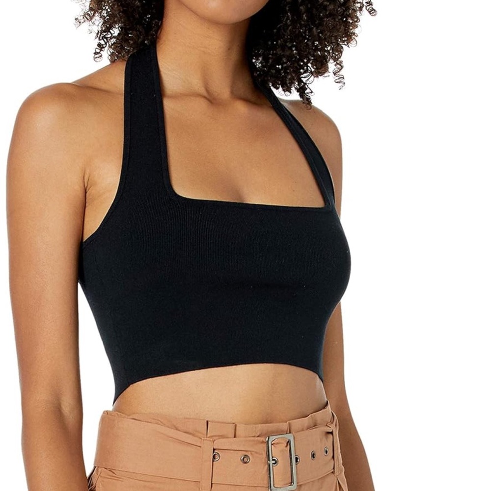 Stretchy black halter top cropped
